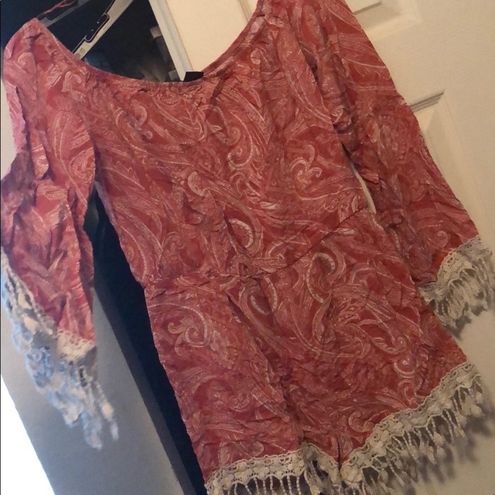 Salmon and White Romper